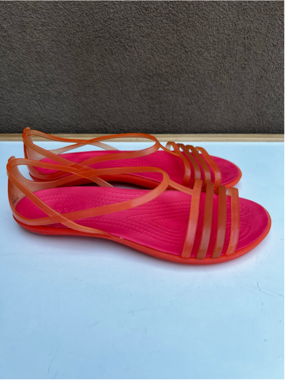 Crocs Sandals Isabella Huarache Pink Orange Jelly Strappy Shoes Size 9